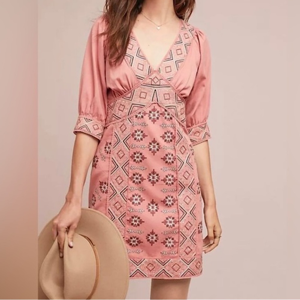 Love Sam Coral Embroidered Dress